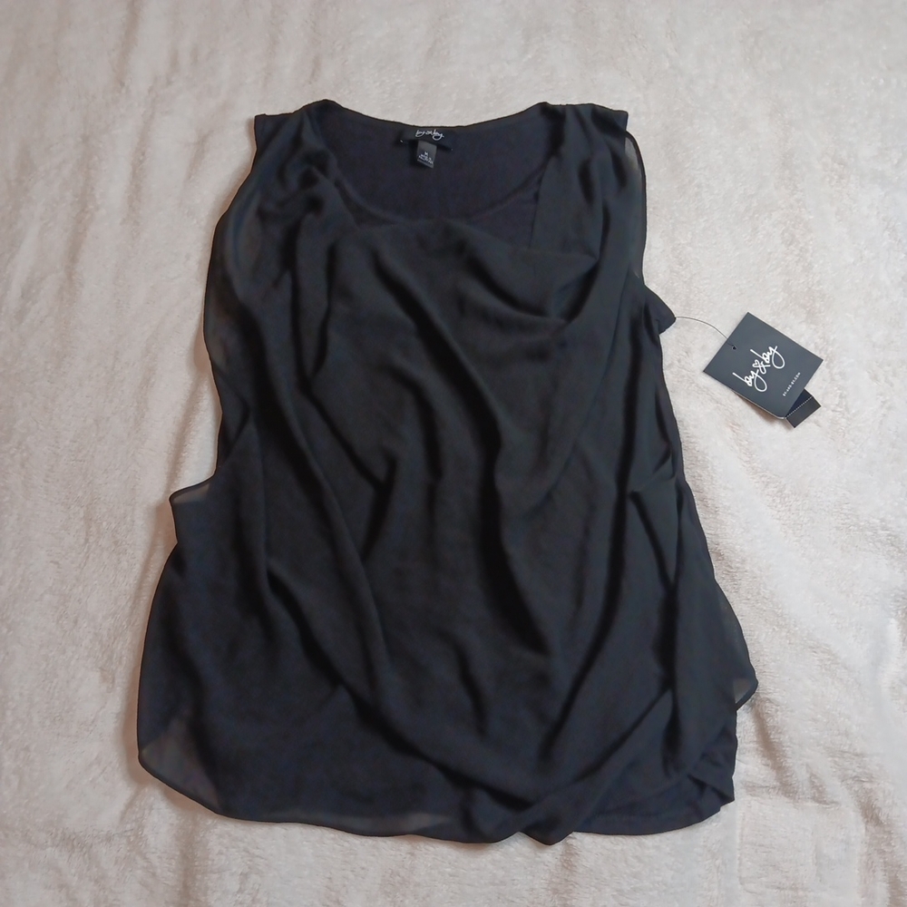 Sexy By By Black Tank With A Flowy Sheer Front